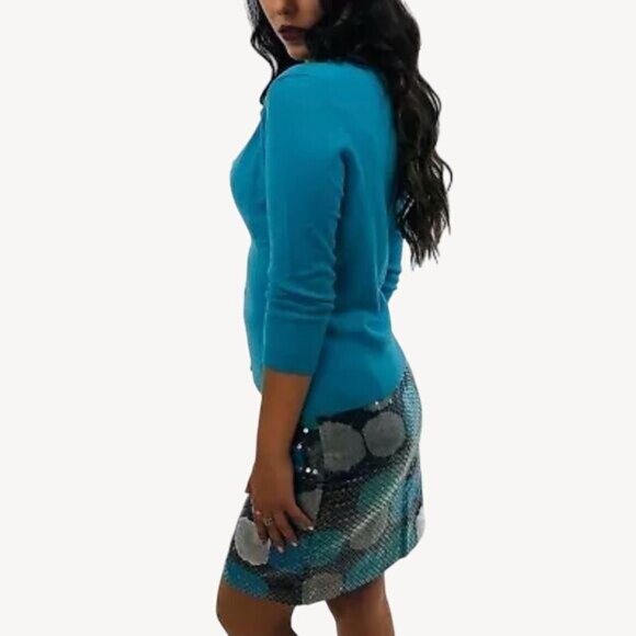 Ann Taylor Blue Cashmere Rhinestone Button Down Cardigan Sweater | Office Siren - Picture 6 of 15